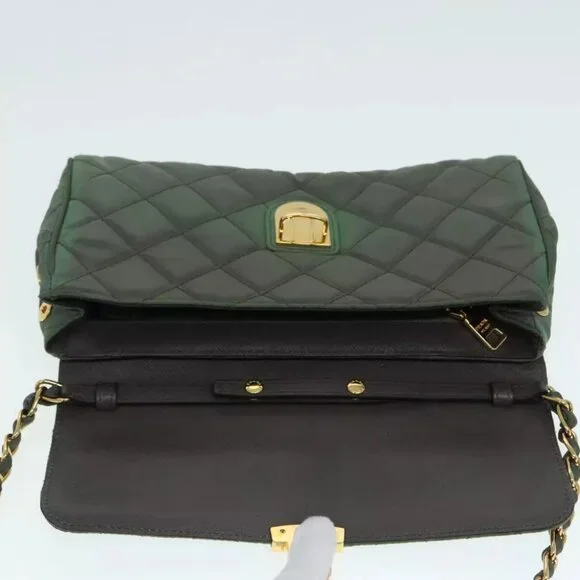 PRADA Chain Quilted Shoulder Bag Nylon Khaki Gold Auth 90227 - Picture 10 of 15